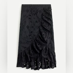 J. Crew Black Eyelet Ruffle Midi Skirt
